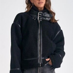 Elan Black Teddy Jacket with Leather Accents
